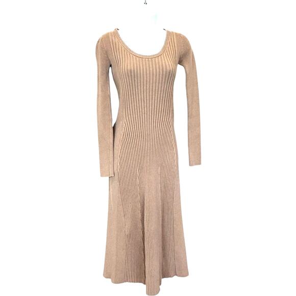 Hatch Beige Midi Maternity Dress SMALL Basic Ribbed Knit Career Cotton Work $300 - Picture 7 of 11